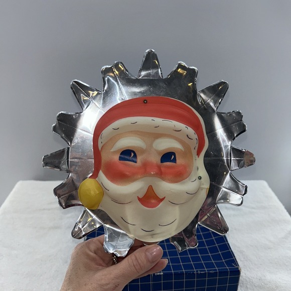 Vintage 70s Doubl Glo Christmas Foil Tree Top Santa Claus Box Paper Novelty Mfg - Picture 3 of 6